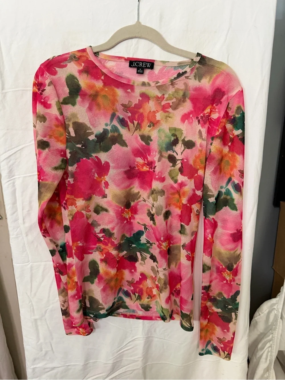 J. Crew Pink Floral Watercolor Long-Sleeve Top nwot